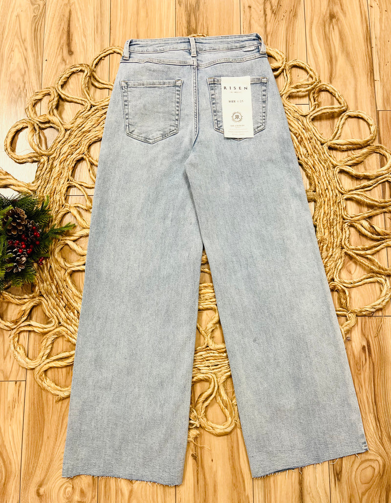 Risen Light Wash High Rise Crop Wide Leg Jeans 5954