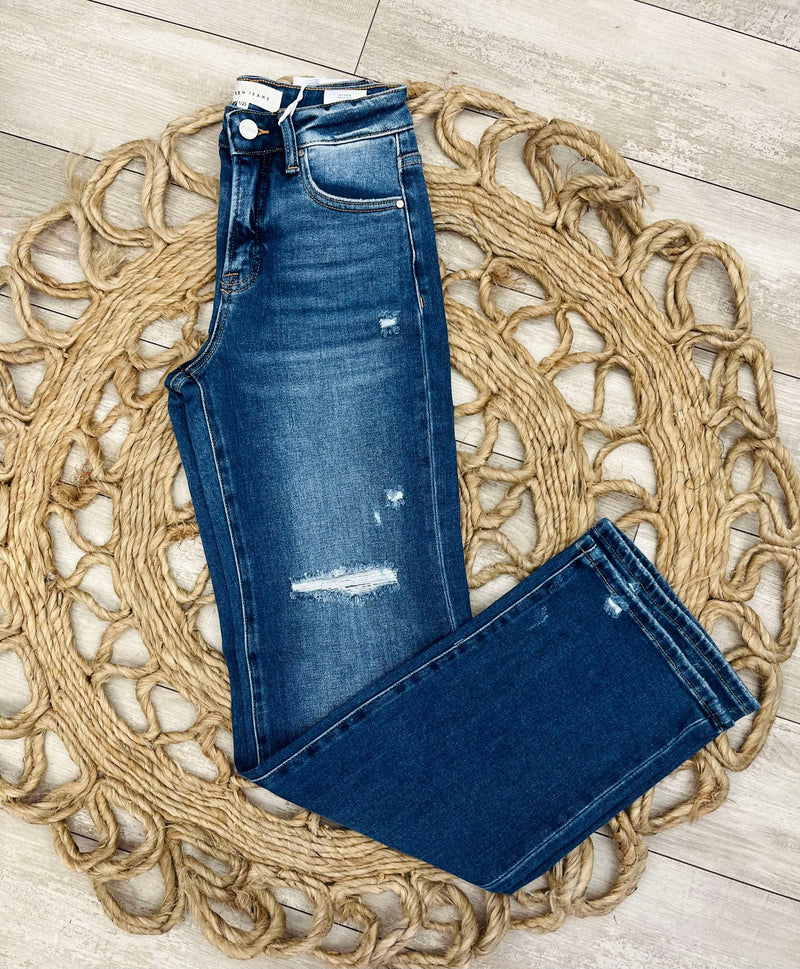 Risen Tummy Control High Rise Straight Distressed Leg Jeans Style 1242