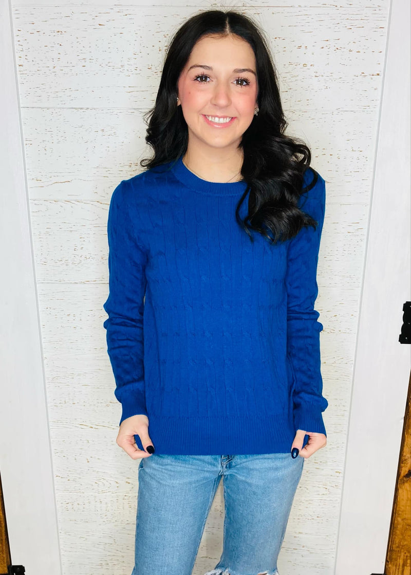Royal Blue Cable Knit Sweater - Mini Mee Boutique