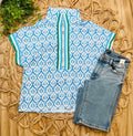 Royal Blue Split Neck Blouse Top