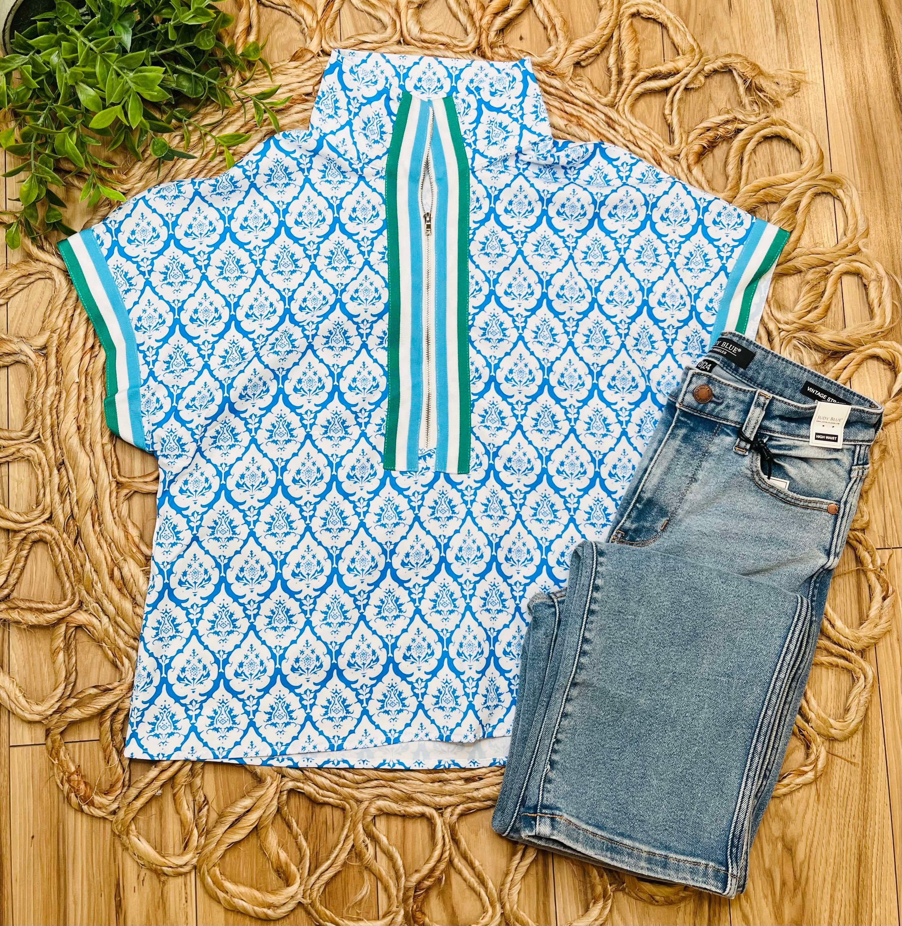 Royal Blue Split Neck Blouse Top