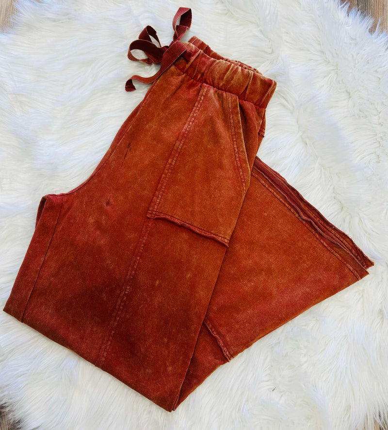 Rust Acid Wash Drawstring Pants