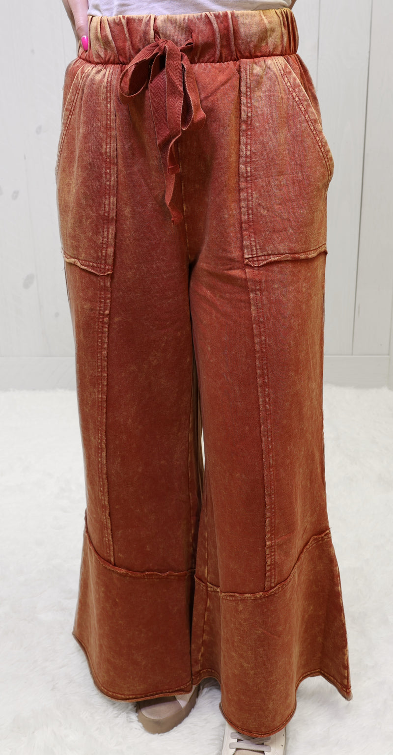 Rust Acid Wash Drawstring Pants