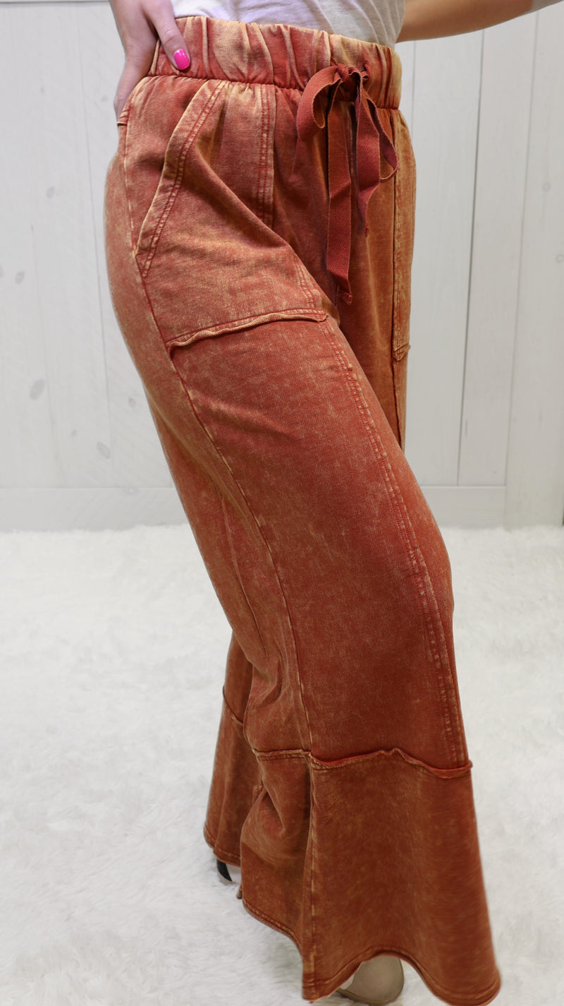 Rust Acid Wash Drawstring Pants