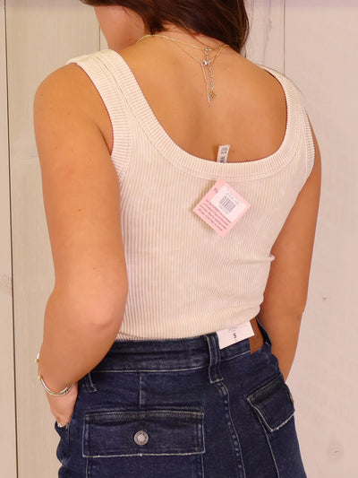 Sand Beige Ribbed Top with Bra Pads