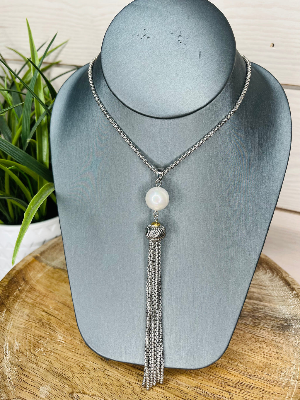 Silver and pear Tassel necklace women's