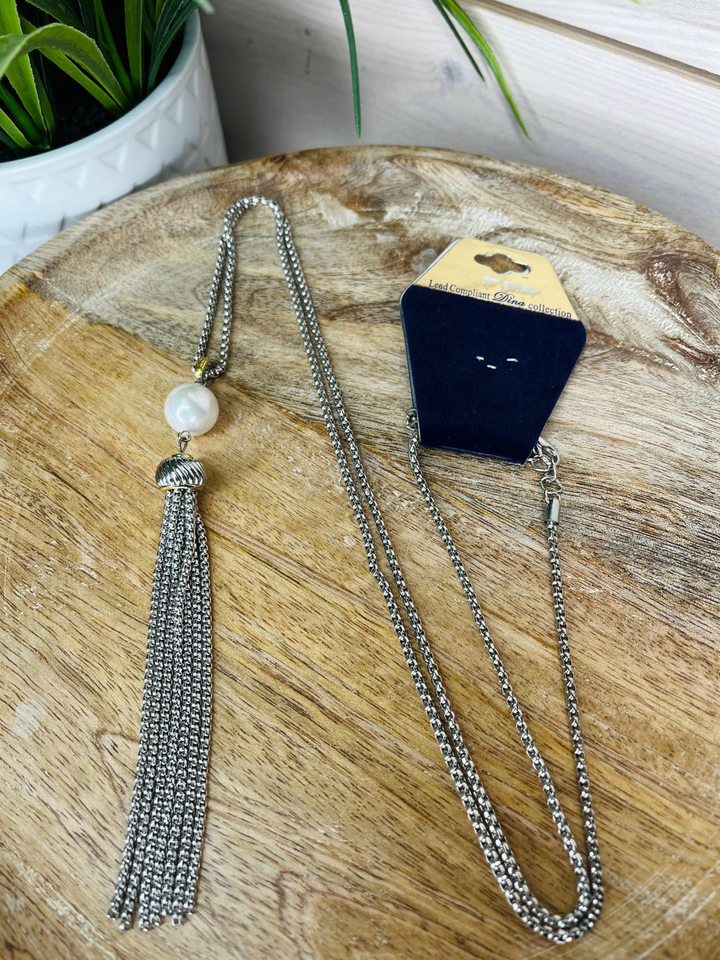 Silver and pear Tassel necklace women's