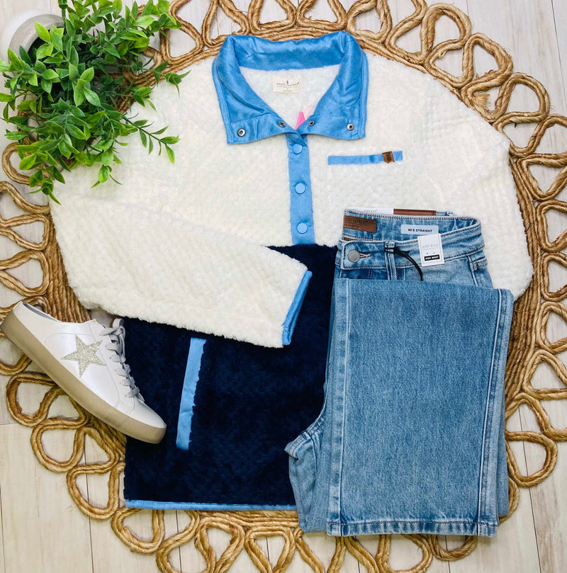 Simply Southern Blue And White Shacket - Mini Mee Boutique