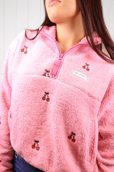 Simply Southern Cherry Print 1/2 Zip Pullover - Sweater