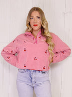 Simply Southern Cherry Print 1/2 Zip Pullover - Sweater Women’s