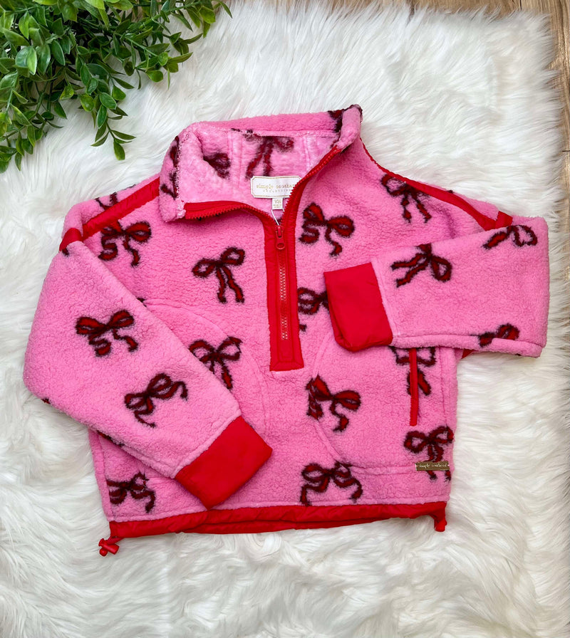 Simply Southern Girls Bow Print Soft 1/2 Zip Pullover