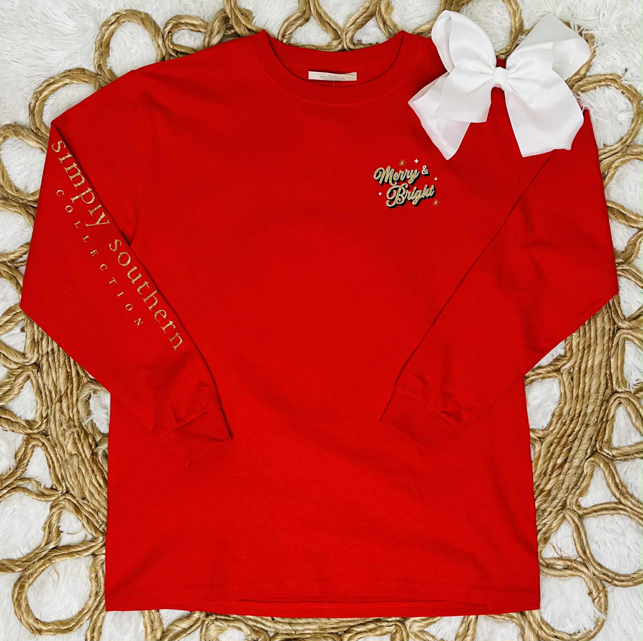 Simply Southern Girls Christmas Merry and Bright Long sleeve Christmas Tee
