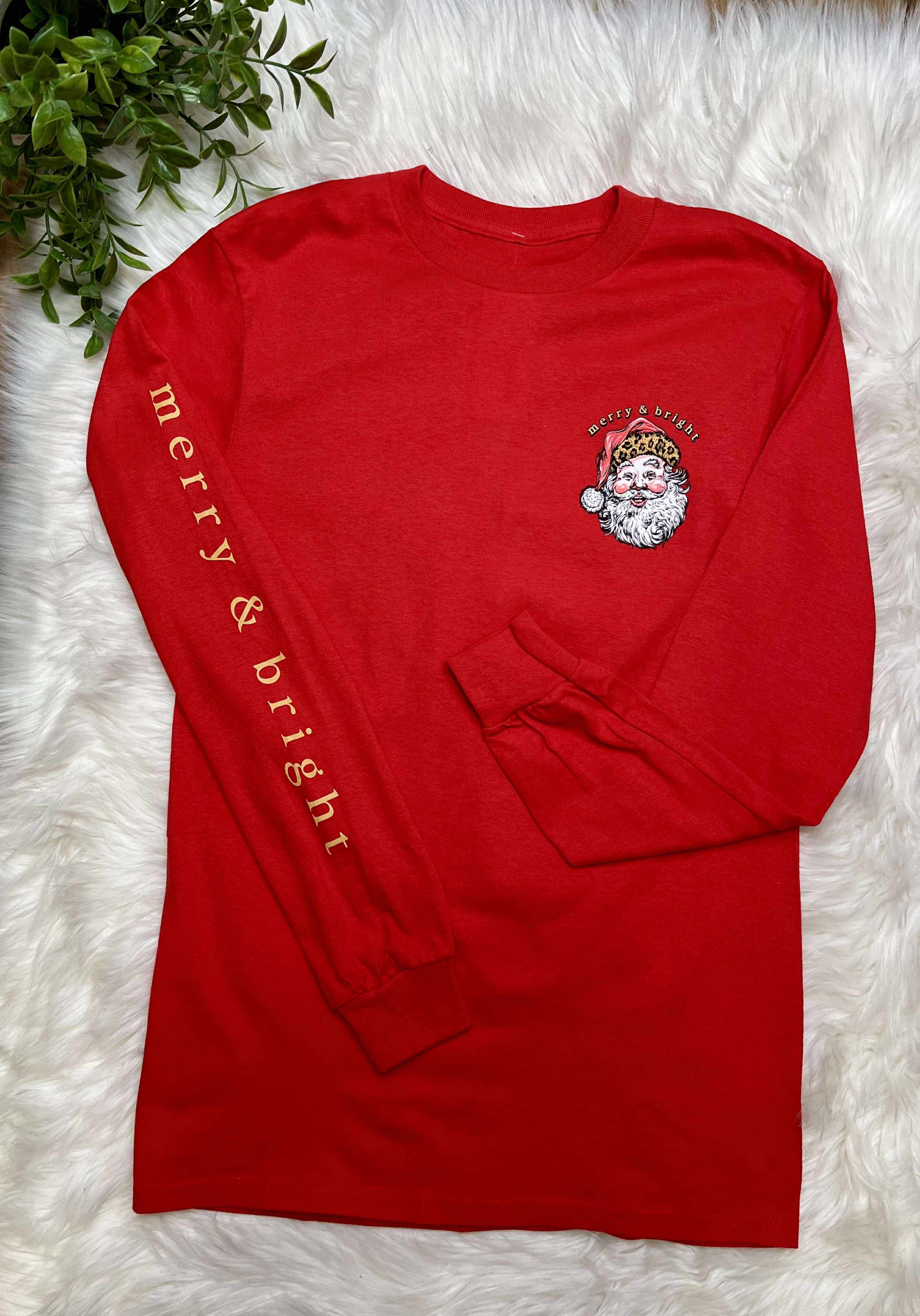Simply Southern Merry and Bright  Long Sleeve Graphic Tee Christmas Women's