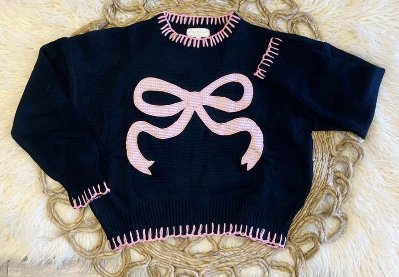 Simply Southern Navy Bow Sweater Pullover Top