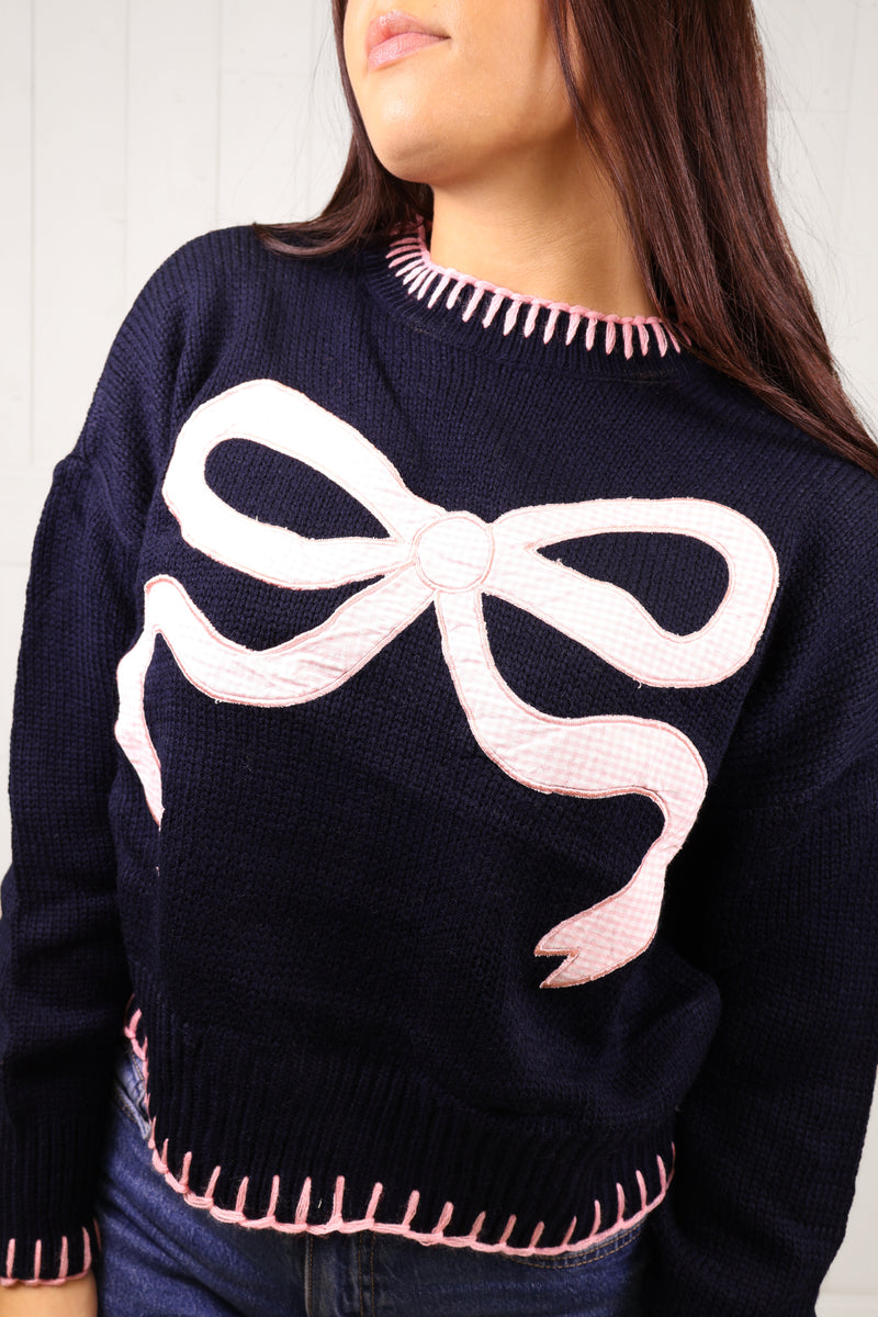 Simply Southern Navy Bow Sweater Pullover Top