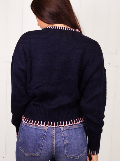 Simply Southern Navy Bow Sweater Pullover Top