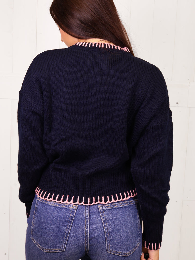 Simply Southern Navy Bow Sweater Pullover Top