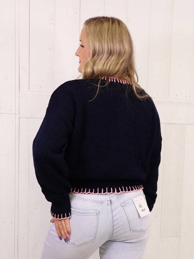 Simply Southern Navy Bow Sweater Pullover Top