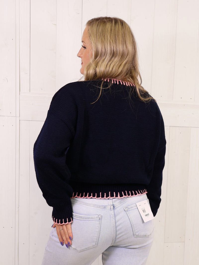 Simply Southern Navy Bow Sweater Pullover Top