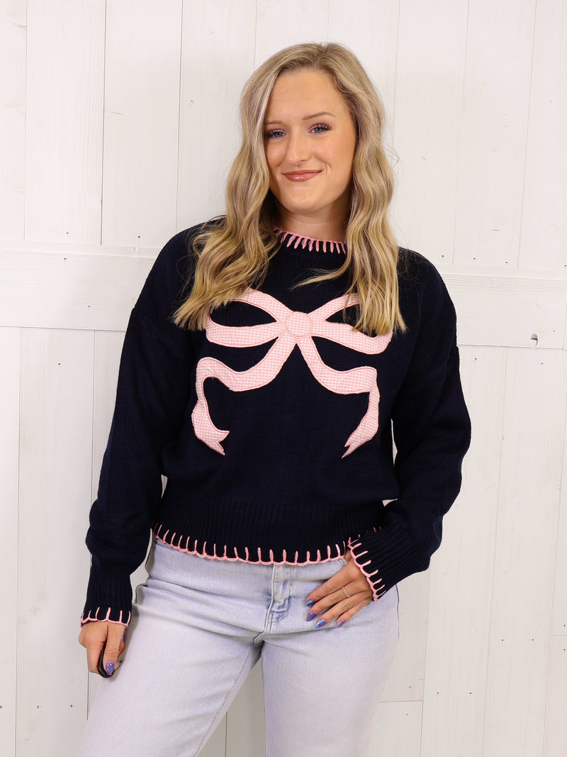 Simply Southern Navy Bow Sweater Pullover Top
