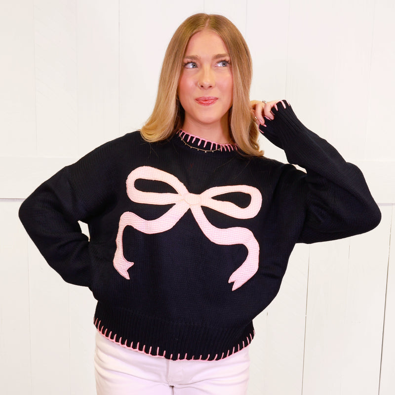 Simply Southern Navy Bow Sweater Pullover Top