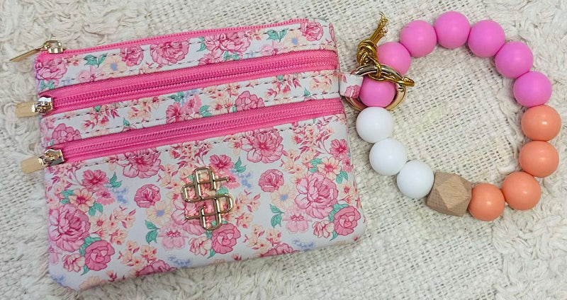 Simply Southern White and Pink Floral Wristlet