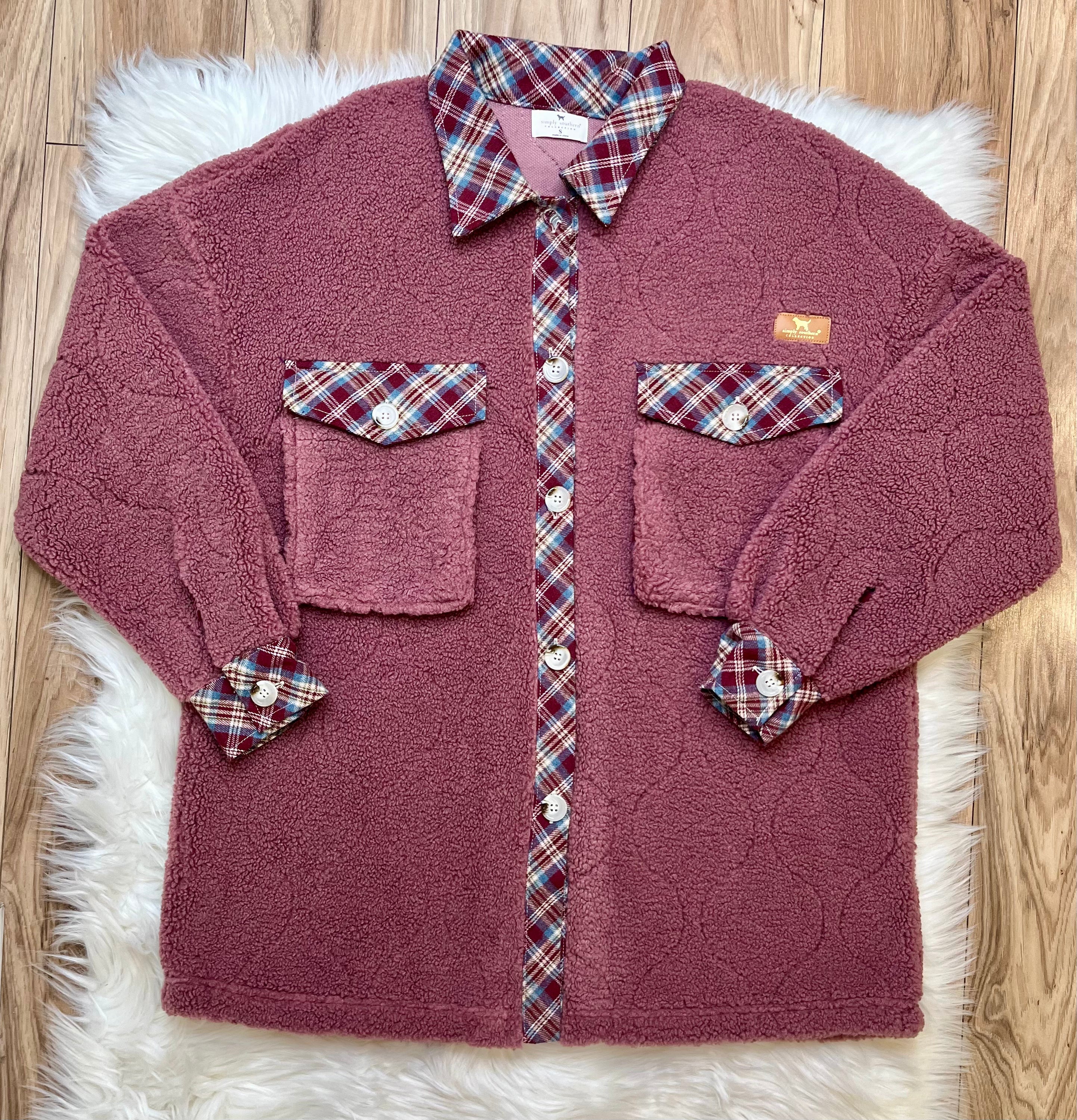 Simply southern Purple Sherpa with Plaid Detail Jacket