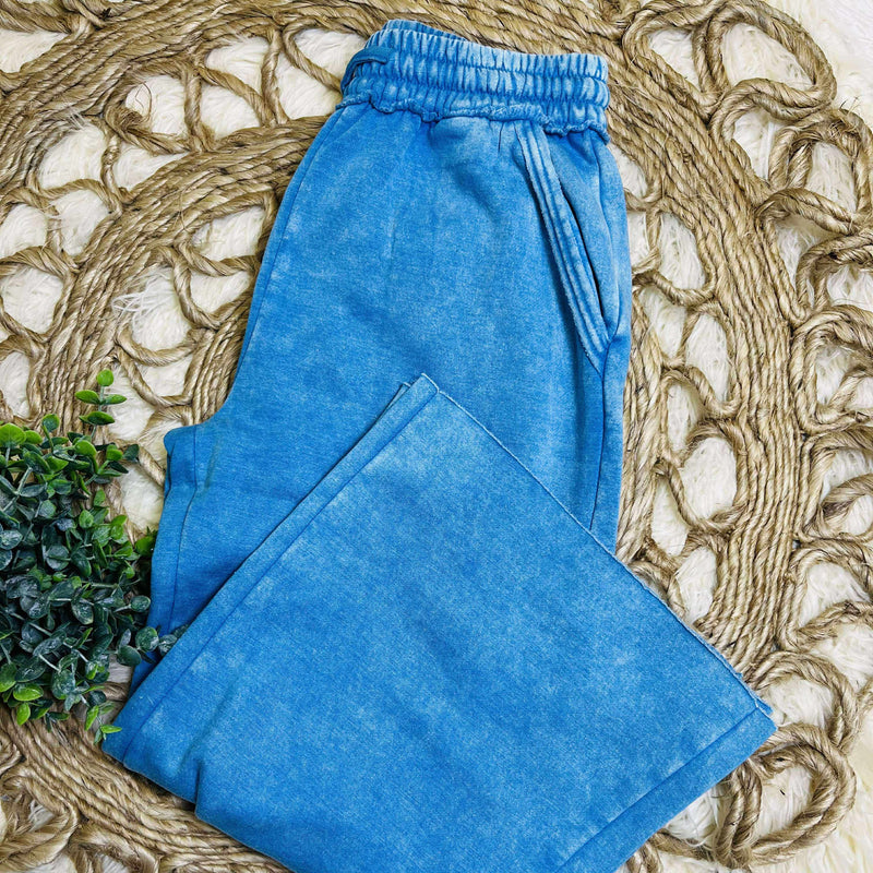 Sky Blue Fleece Palazzo Pants with Pockets