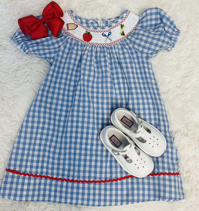Smocked Embroidered Back To School Dress Girls