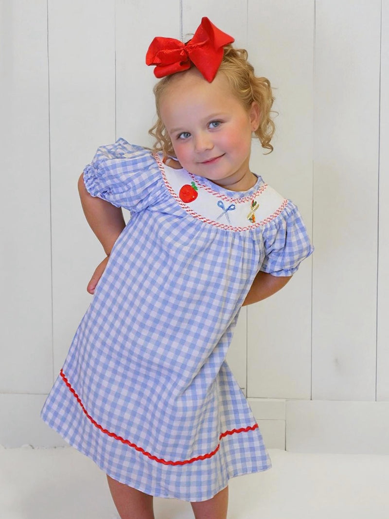 Smocked Embroidered Back To School Dress Girls