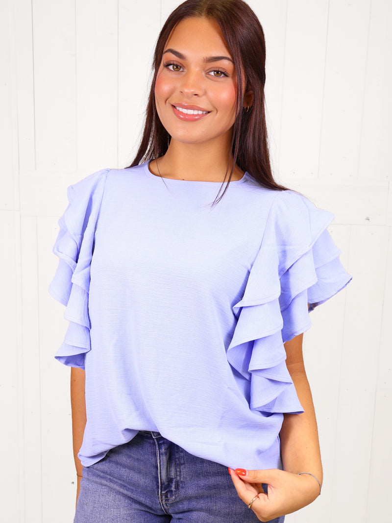 Spring Blue Ruffle Sleeve Blouse Top