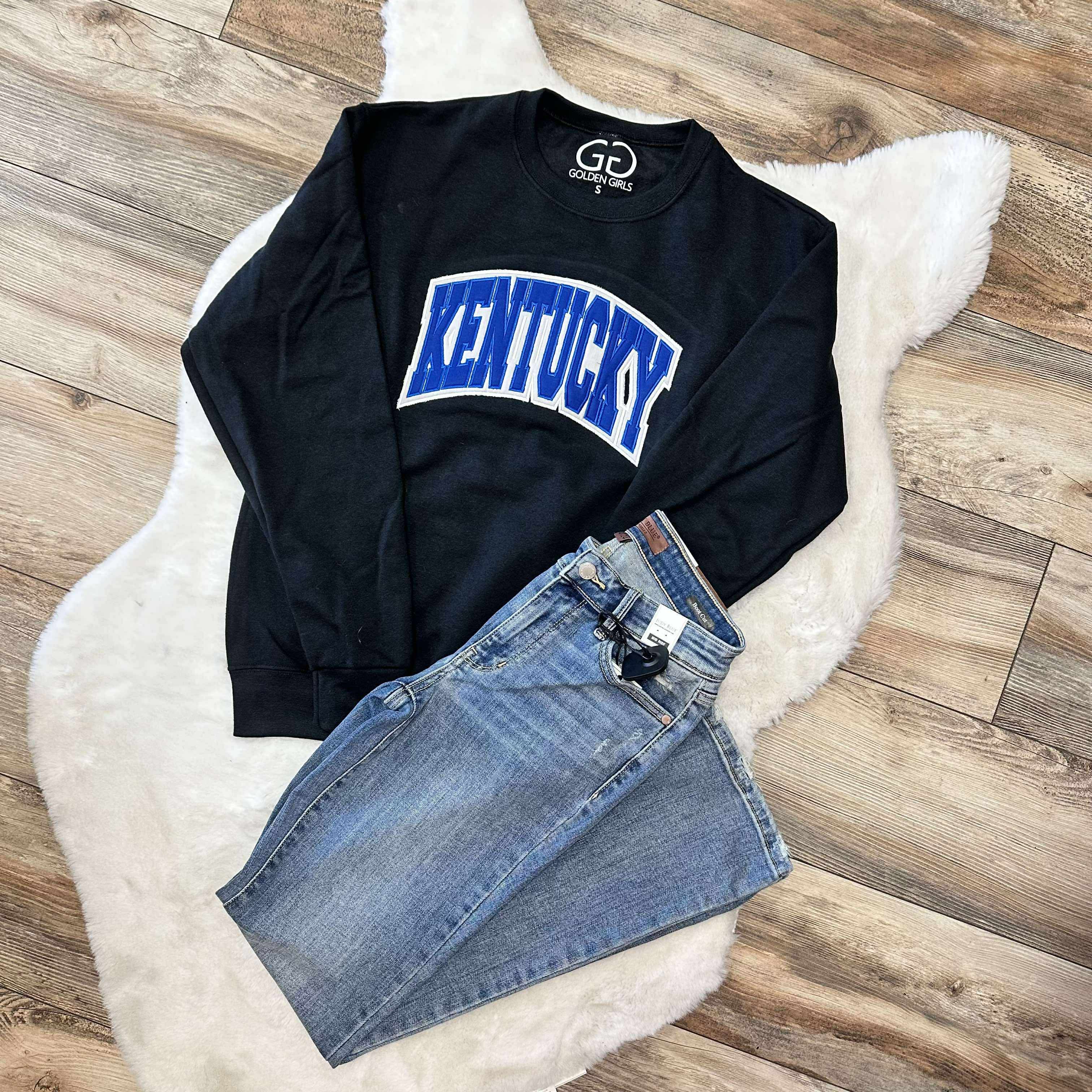 Stitched Kentucky Crew Neck Crewneck Graphic Sweatshirt Women's
