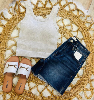 Stone Gray Ribbed Top with Bra Pads