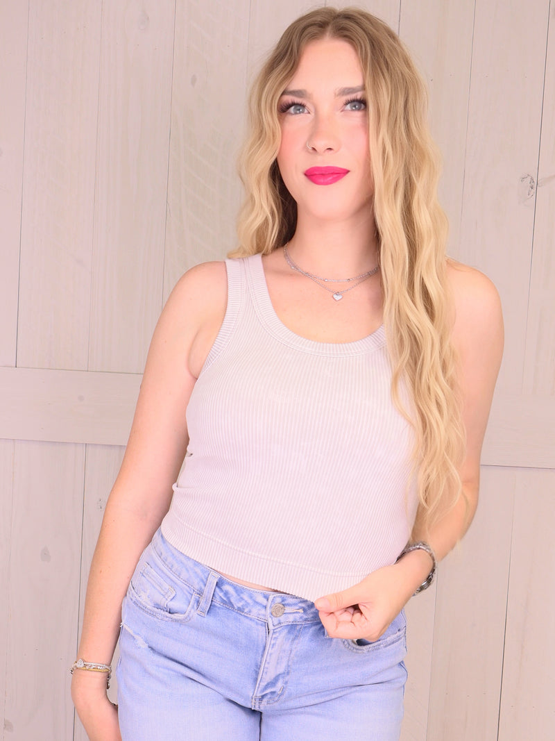 Stone Gray Ribbed Top with Bra Pads