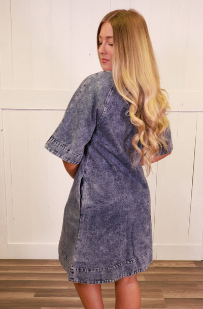 Swing Hem Denim Dress with Pockets