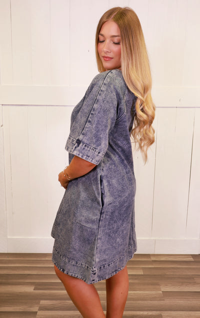 Swing Hem Denim Dress with Pockets
