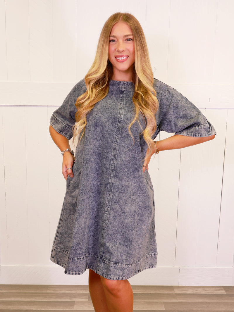 Swing Hem Denim Dress with Pockets