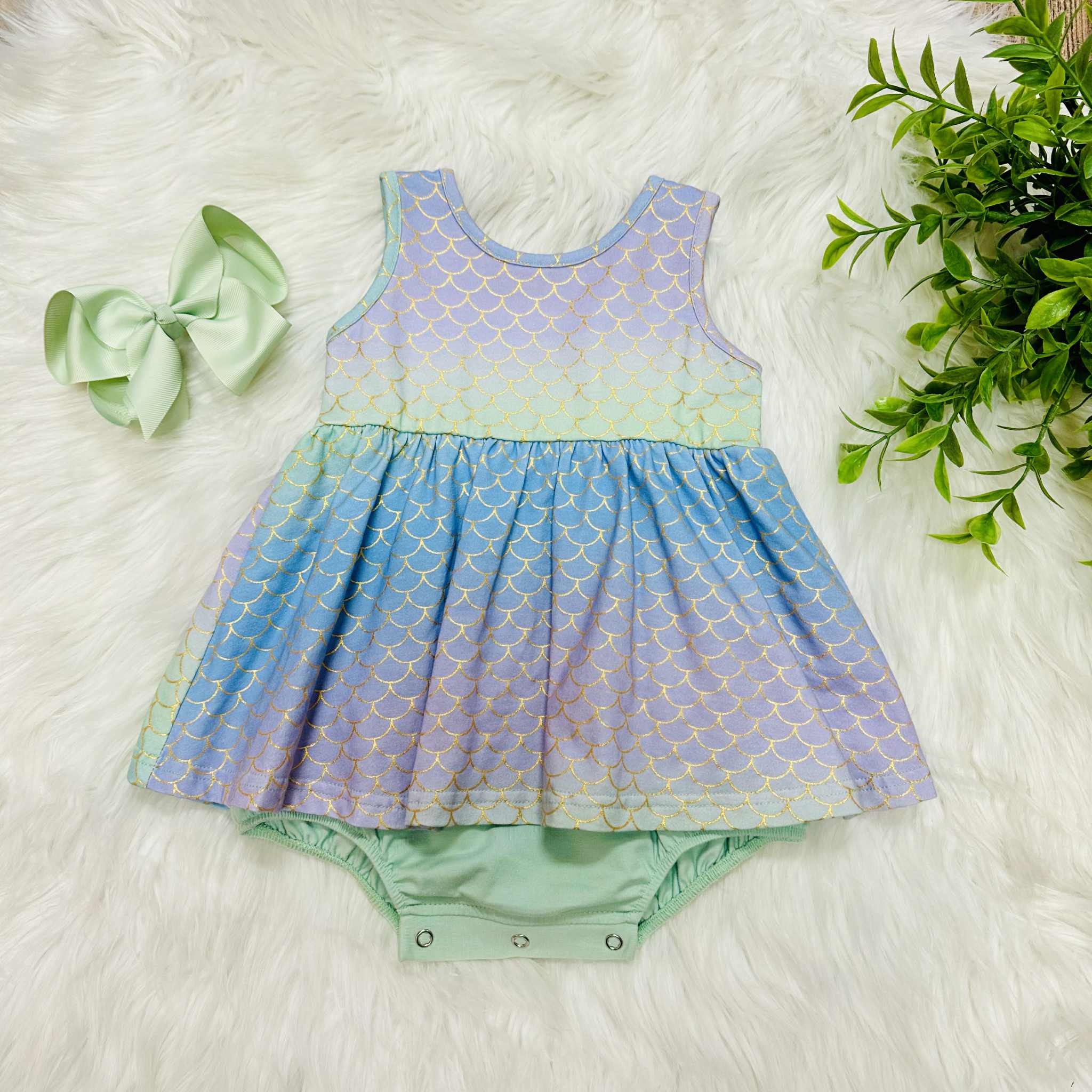 Swoon Baby Girls Mermaid Print Dress Romper