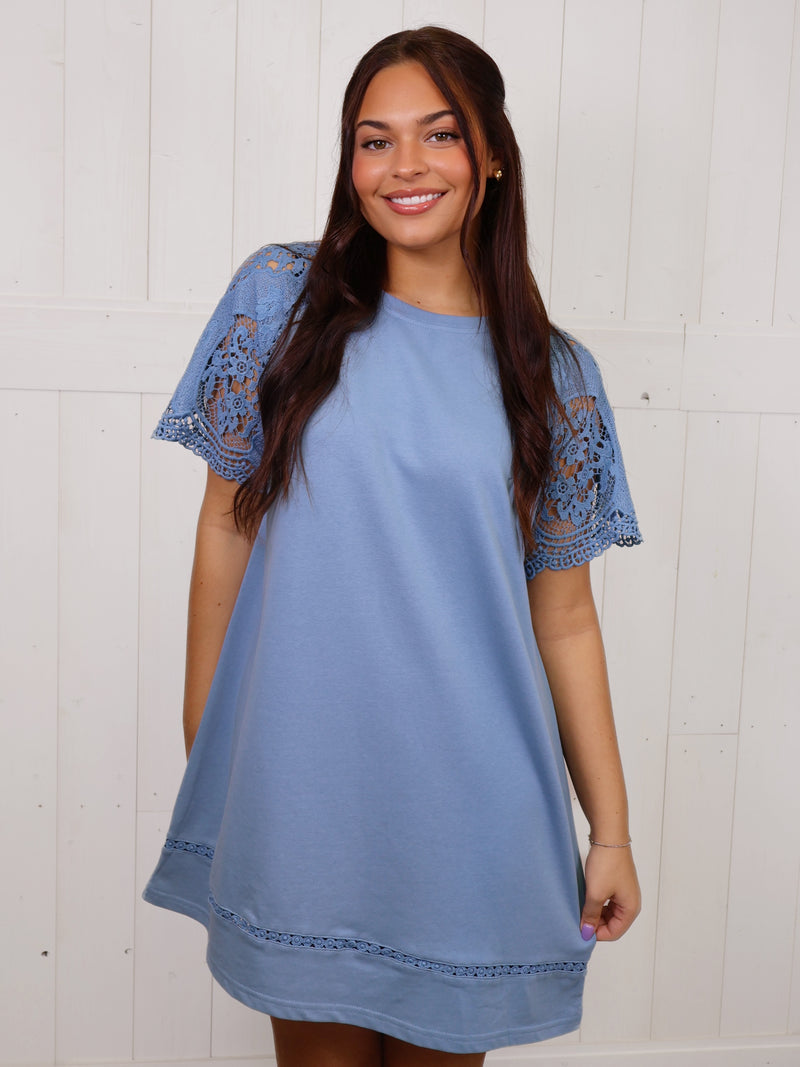 Teal Umgee Texture Sleeves Dress