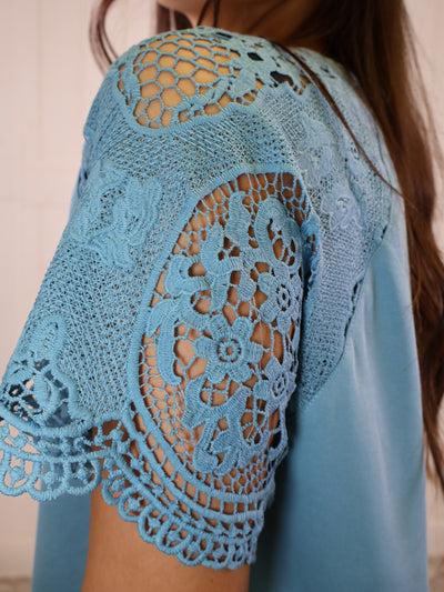 Teal Umgee Texture Sleeves Dress