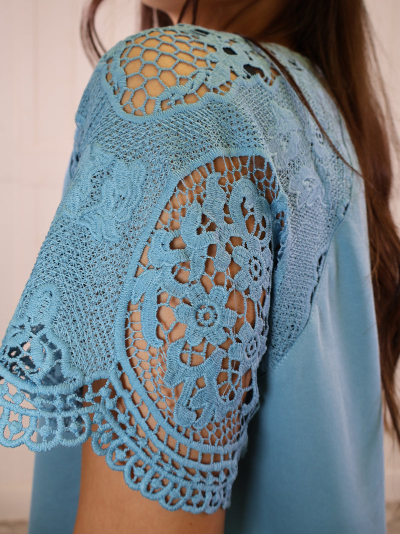 Teal Umgee Texture Sleeves Dress