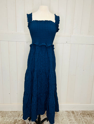 Textured Navy Blue Dress - Mini Mee Boutique