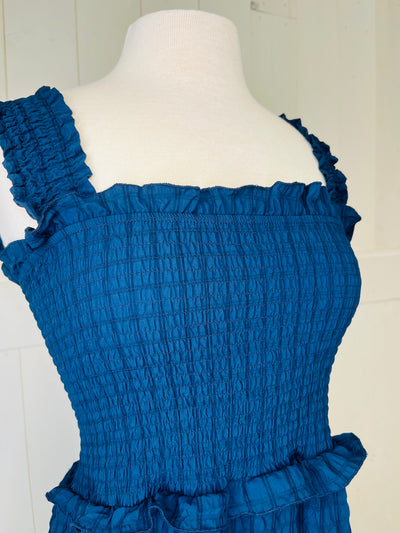 Textured Navy Blue Dress - Mini Mee Boutique
