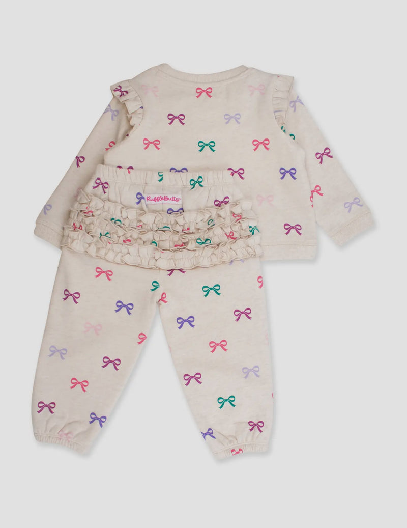 Toddler Girls Bow Sweat Suit with Ruffle Butt