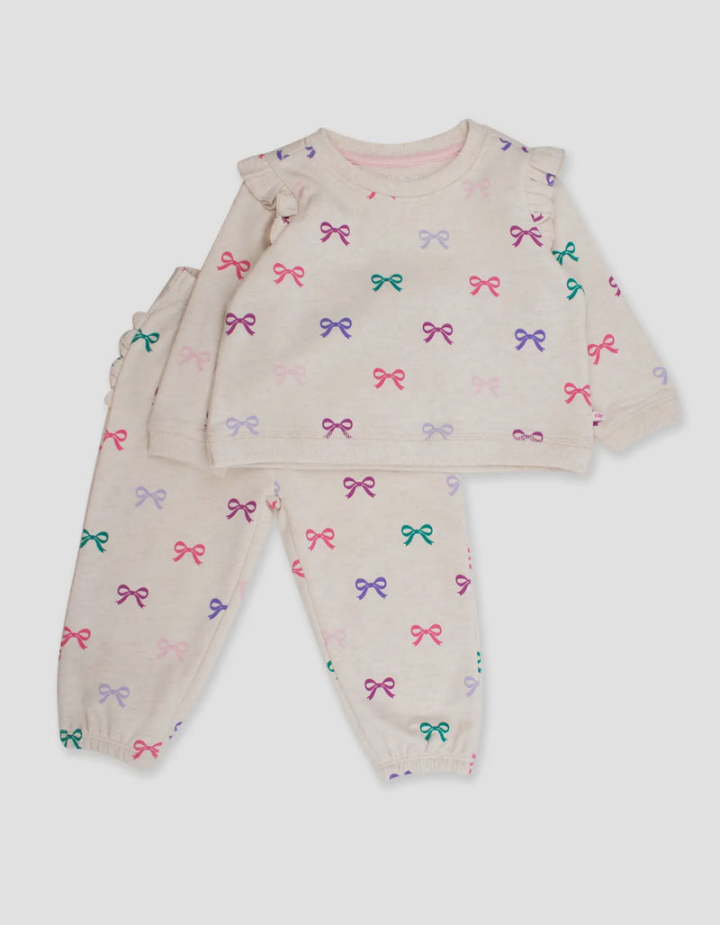 Toddler Girls Bow Sweat Suit with Ruffle Butt