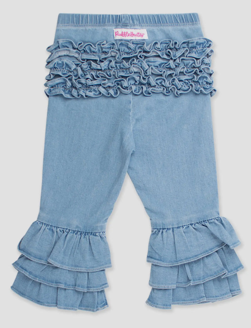 Toddler Girls Light Wash Ruffle Pants