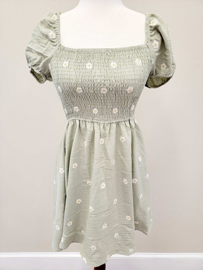 Tween Blu Pepper Light Sage Daisy Flower Dress - Mini Mee Boutique