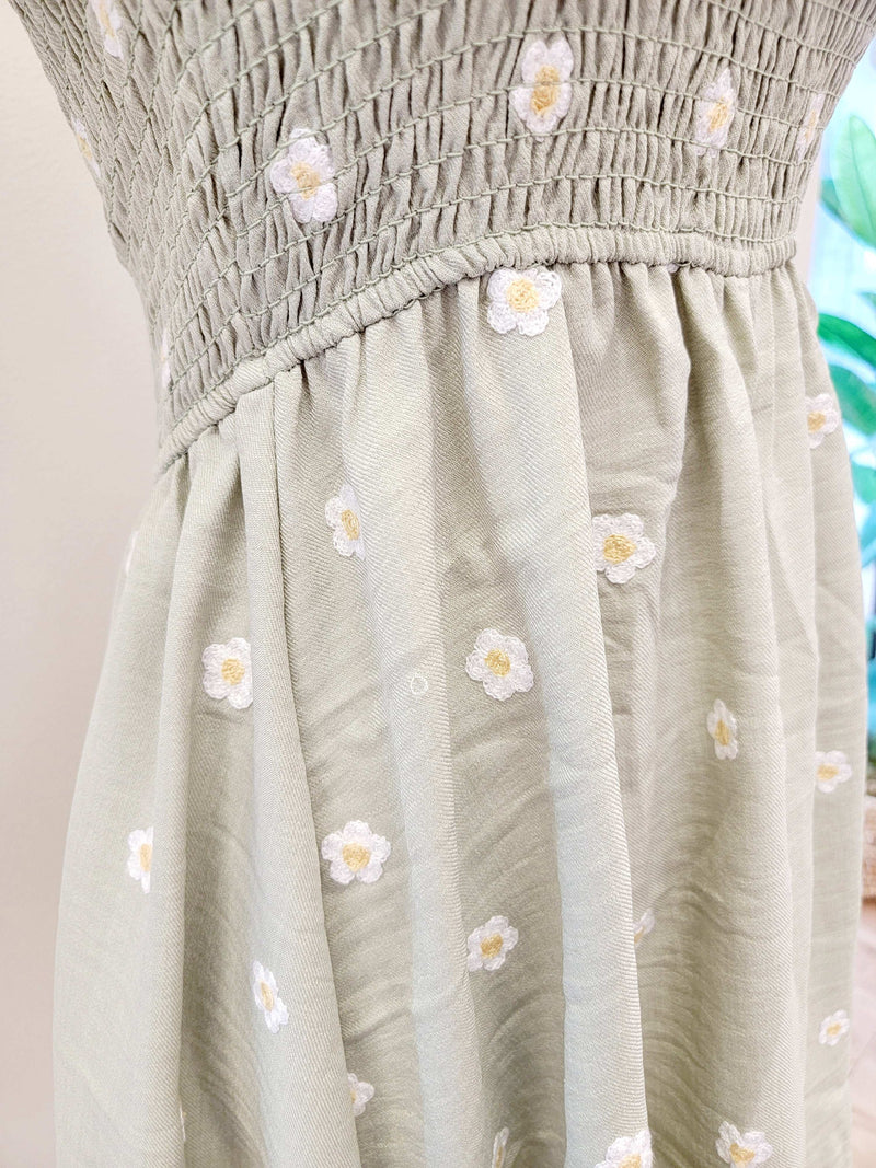 Tween Blu Pepper Light Sage Daisy Flower Dress - Mini Mee Boutique