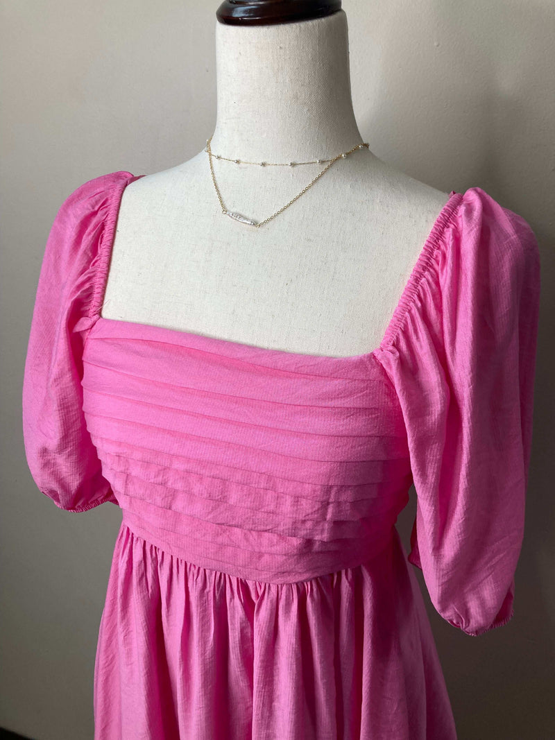 Tween Blu Pepper pink puff sleeve mini dress - Mini Mee Boutique