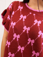 Umgee Bow Sweater with Ruffle Trim